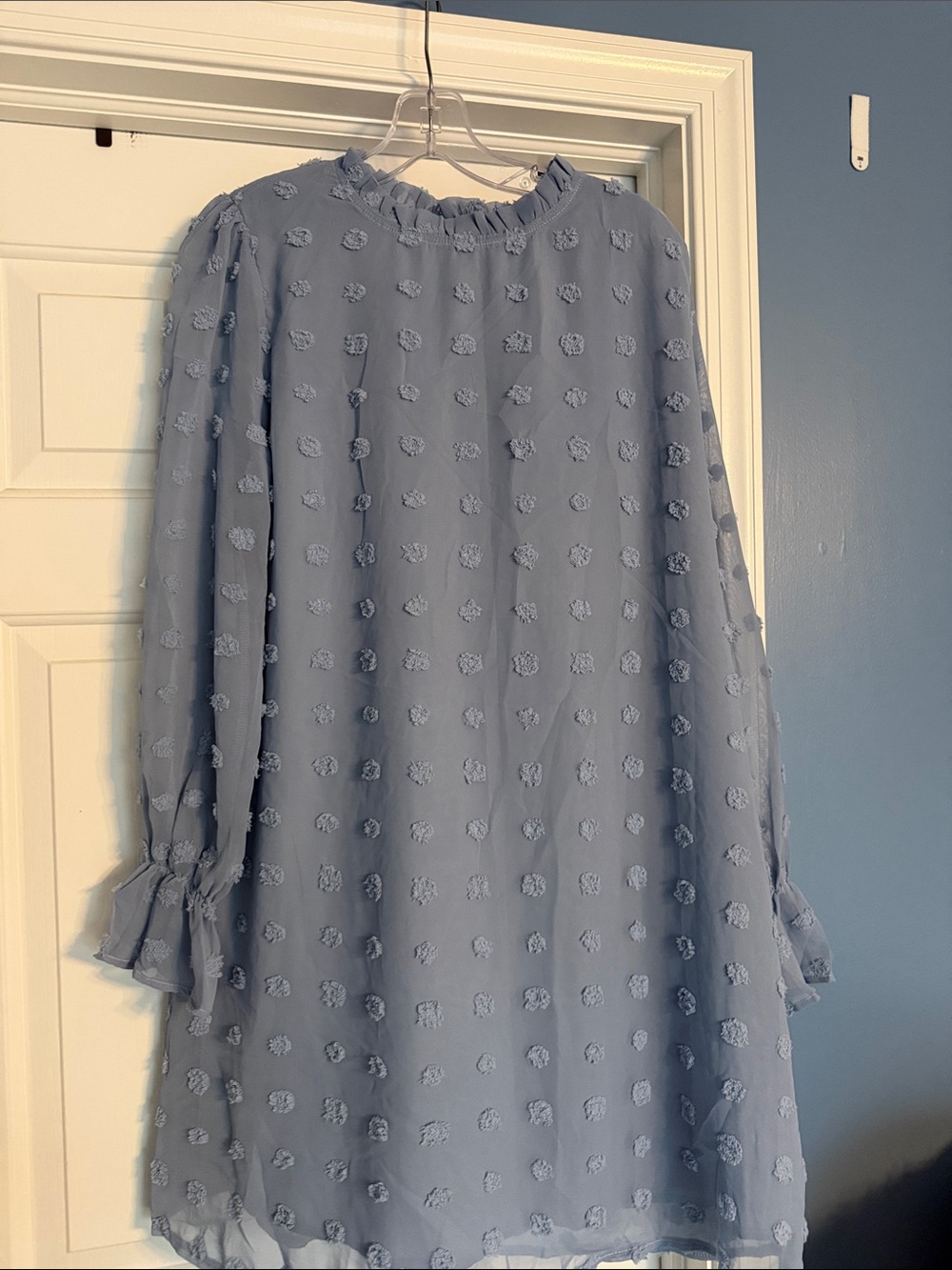 Soft Blue Long-Sleeve Textured Mini Dress